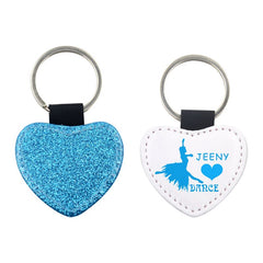 Heart Blue Glitter - PU Leather Keyring
