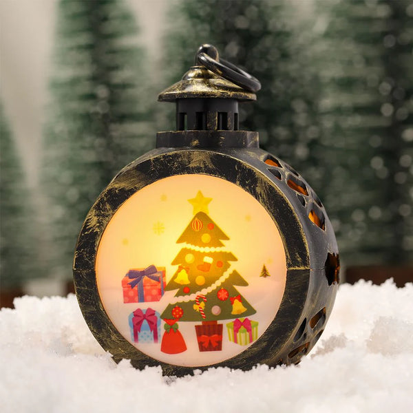 Personalised Sublimation Lantern Light Small - Black with Christmas tree and gift design, ideal for festive tabletop or shelf decor.