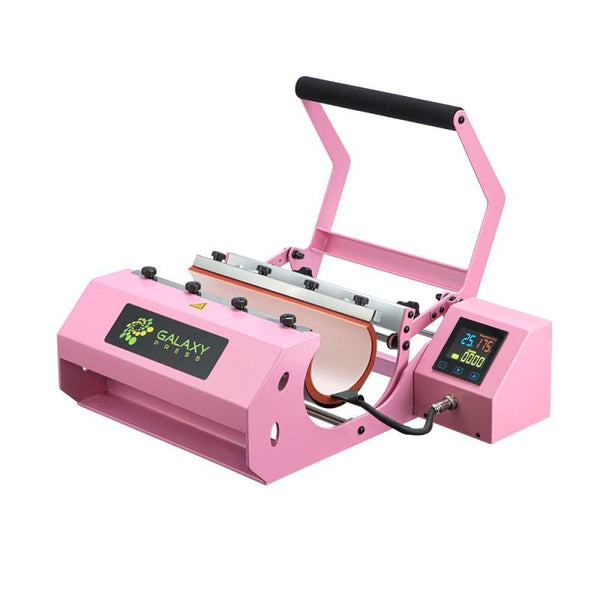 Dino Sublimation Mug & Water Bottle Press GS-205B V3 in pink with digital display, ideal for heat transfer printing on tumblers and mugs.