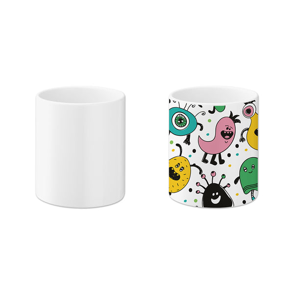 Blank sublimation mug and mug with colorful cartoon monster print, for heat transfer