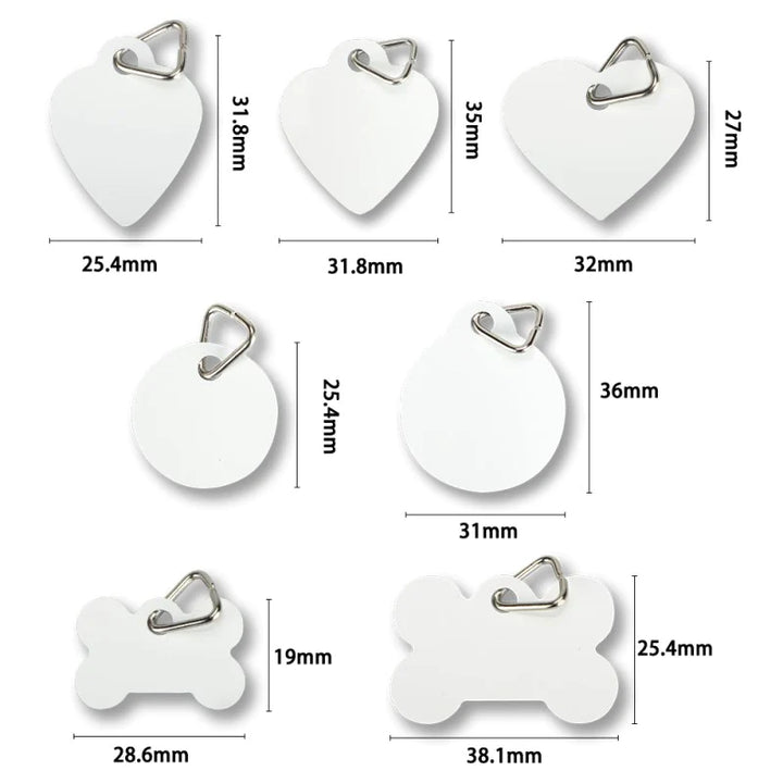 sublimation Double Side Printable Aluminium Pet Tag Heart Shape