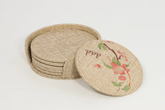 Burlap Round Coaster set and Holder - 6 pcs