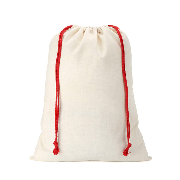 Large linen drawstring sack with red cord, blank for sublimation or laser engraving