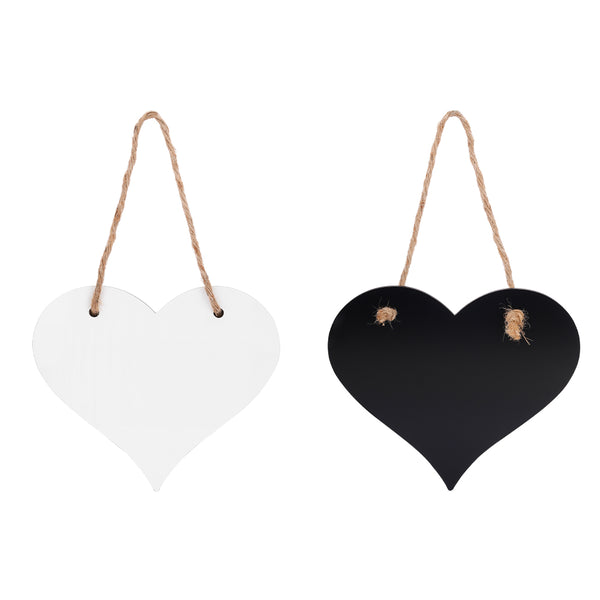 MDF Sublimation Love Heart Plaque - Single side printable with jute rope, shown in blank white and black back view for custom decoration.