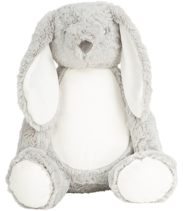 Mumbles Zippie grey bunny, a soft plush toy with grey fur and white belly, perfect for cuddling or gifts.