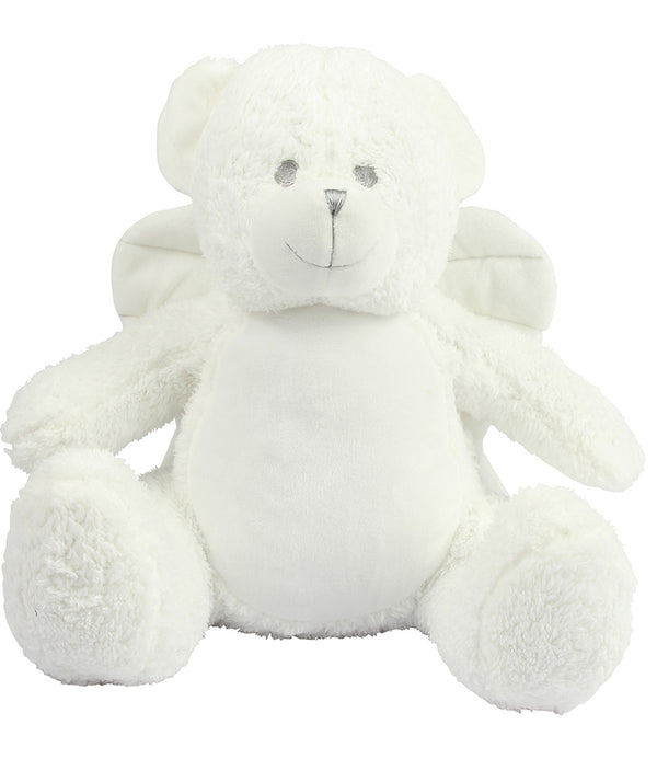 Mumbles Zippie white angel Bear featuring a soft white plush design and cute angel wings, perfect for gifts and keepsakes.