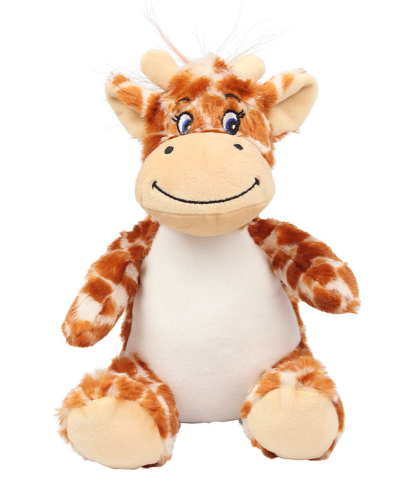 Mumbles Zippie Giraffe plush toy with a smiling face and soft fur, perfect for cuddling and personalizing.