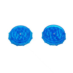 Two-piece Plastic Herb Grinder Sublimation Blank in blue acrylic with sharp grinding teeth, perfect for custom spice and herb grinding tools.