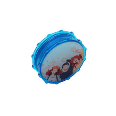 Customisable Plastic Herb Grinder Sublimation Blank in translucent blue, featuring a printed cartoon design for personalised herb accessory gifts.