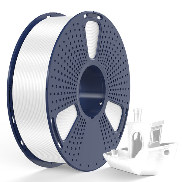 Sunlu Silk PLA+ White Filament 1KG on spool with 3D printed boat model