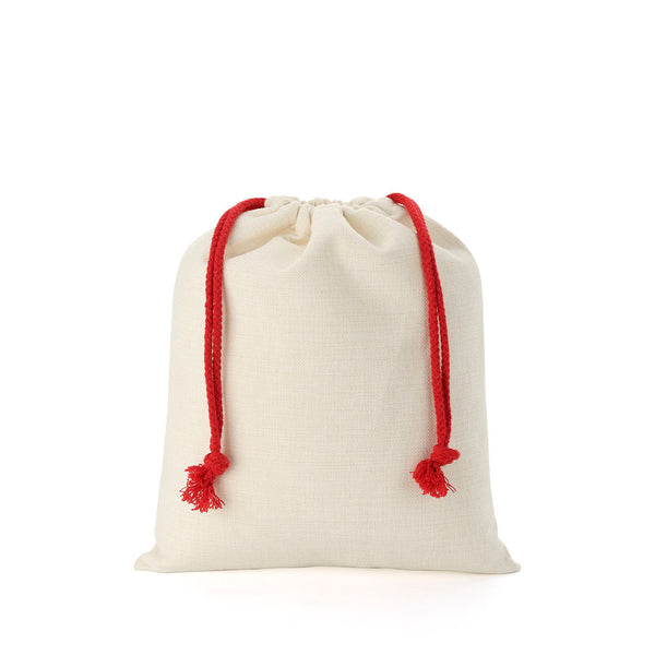 Small linen drawstring sack with red cord, blank for sublimation or laser engraving