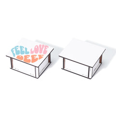 Two Sublimation Keepsake Boxes - 83 x 72 x 45mm, one with 'Feel Love Deep' design and one blank, perfect for custom photo storage projects.