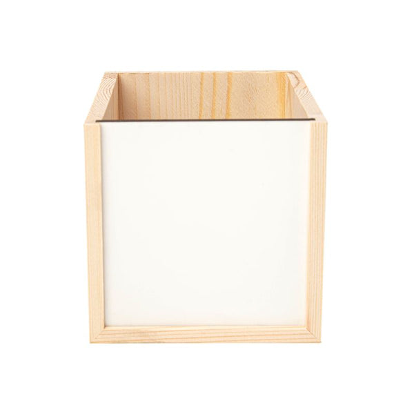 Blank wooden pencil pot with white panel for sublimation or laser engraving