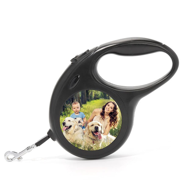 Blank black retractable dog lead for sublimation printing with photo insert example