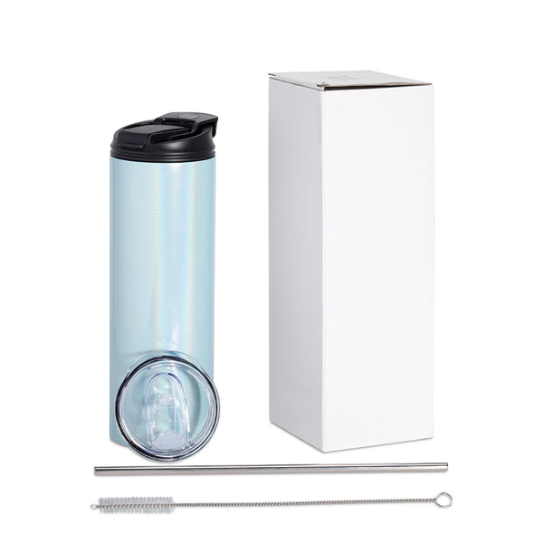 20OZ Skinny Tumbler with two Lids - Green Sparkle