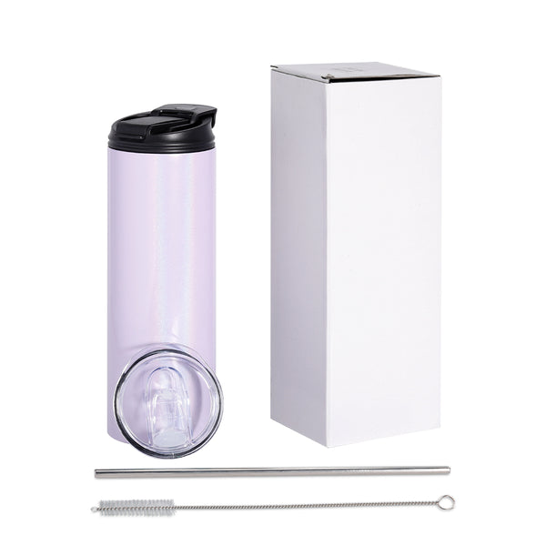 20OZ Skinny Tumbler with 2 lids and straw - Purple Sparkle