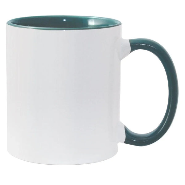 11oz inner and handle colour mug dark green with glossy white exterior, ideal for sublimation printing and custom drinkware designs.