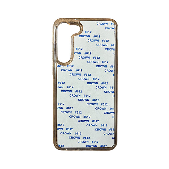 Galaxy S23 - SubliFlex rubber blank sublimation case in clear with white printable insert, compatible with wireless charging and flexible design.
