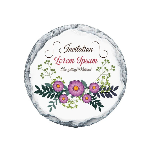 Round sublimation blank slate coaster with floral wedding invitation design