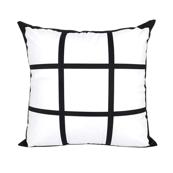 White sublimation cushion cover with black grid lines, blank for printing or engraving.