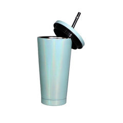 450ml Stainless Steel Rainbow Straw Mug - Sparkle Green