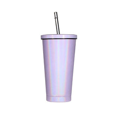 450ml Stainless Steel Rainbow Straw Cup - Sparkle Purple