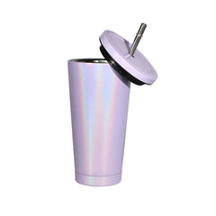 450ml Stainless Steel Rainbow Straw Cup - Sparkle Purple