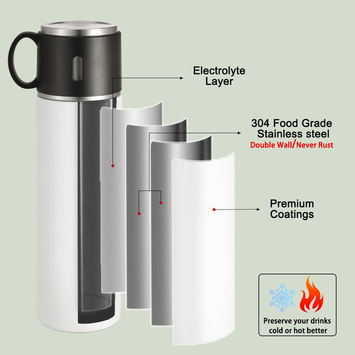 350ml Stainless Steel Bottle with Cup Lid  - White