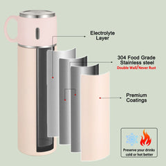 350ml Stainless Steel Bottle with Cup Lid - pink