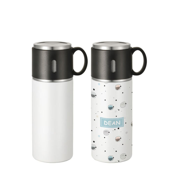 350ml Stainless Steel Bottle with Cup Lid - White, featuring sleek design and a cup lid.