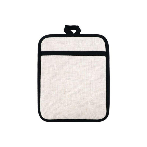Blank linen pot holder with black trim, ideal for sublimation or laser engraving projects