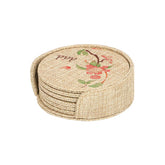 Burlap Round Coaster set and Holder - 6 pcs