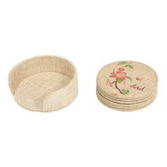Burlap Round Coaster set and Holder - 6 pcs