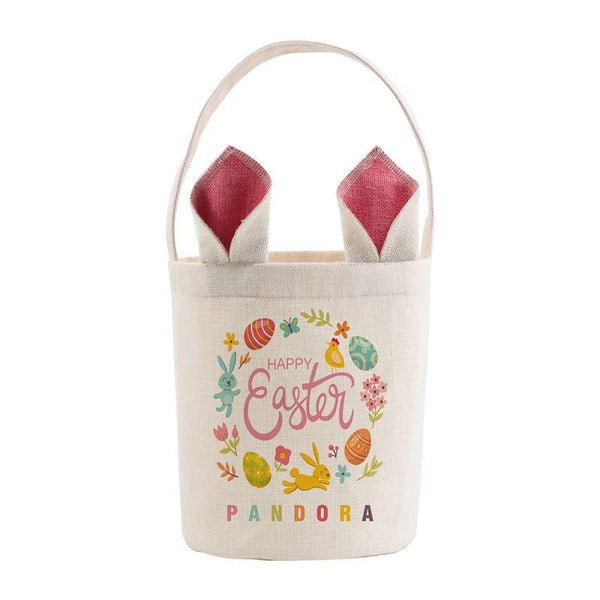 Linen Easter Basket - Pink Ears