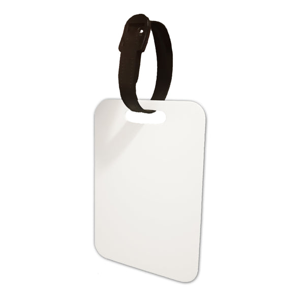 Blank sublimation luggage tag with black strap for heat press or laser engraving