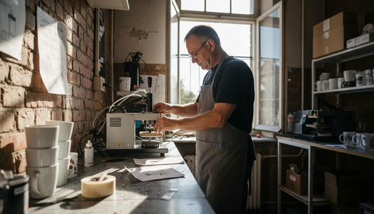 Small business owner operating sublimation printer