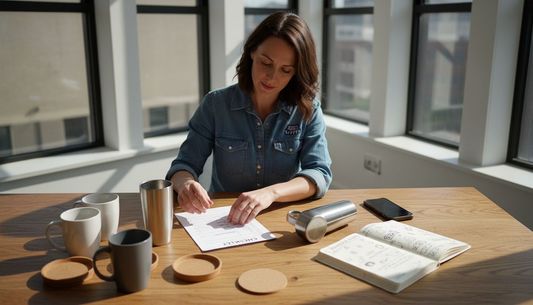 Business owner sorting sublimation blanks checklist