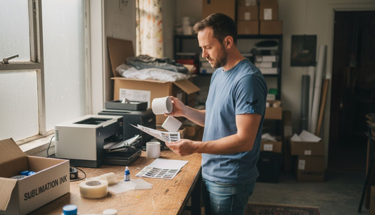 Owner comparing blanks for sublimation printing
