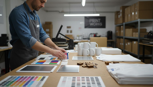 Studio manager sorting diverse sublimation blanks