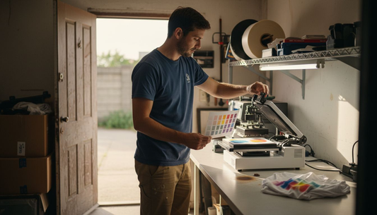 Sublimation printer and heat press setup in small workshop
