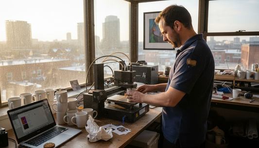 Operator using sublimation printer in studio