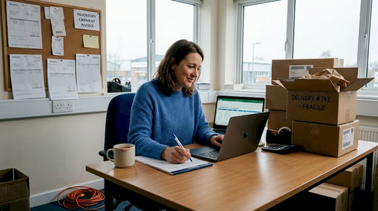 SME owner reviewing bulk order in office