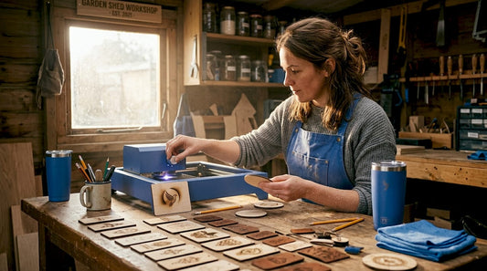 UK crafter preparing to engrave wood blank