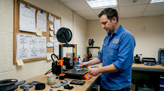 Small business owner using compact 3D printer