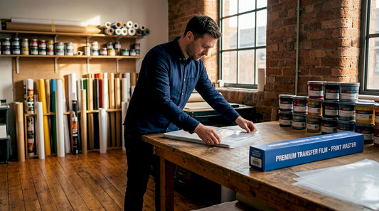 Print shop technician preparing DTF printer