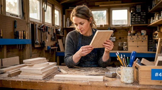 Maker examining wooden laser engravable blank