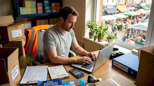 Wholesale business owner planning orders at desk
