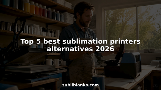 Print shop owner examining sublimation printer and printed mug