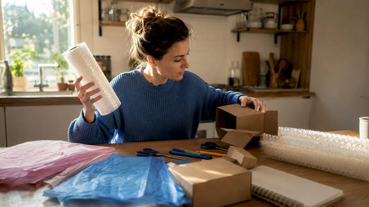 Business owner reviewing packaging supplies