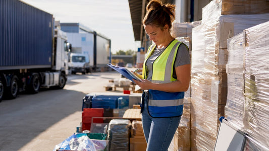 Warehouse manager checking pallet shipments